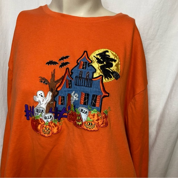 Women’s Halloween orange long sleeve top beaded appliqué extra large - Picture 2 of 6